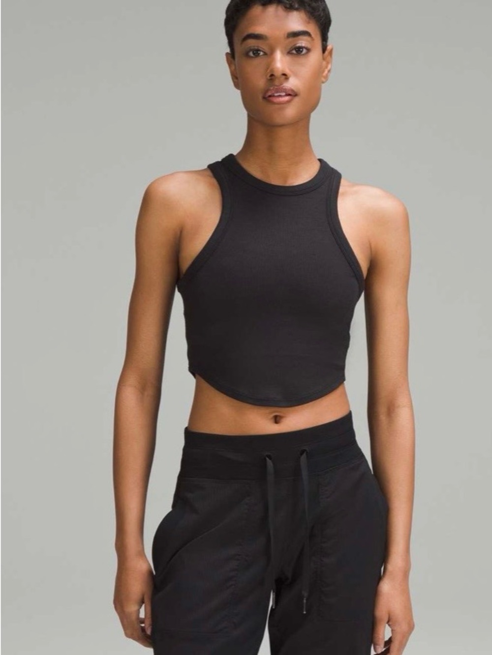 lululemon athletica Black Ribbed High-Neck Crop Tank